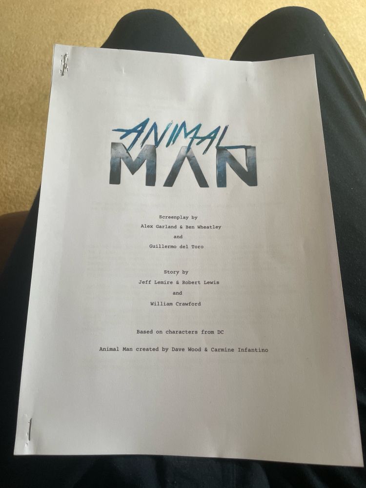 Work-in-progress of Animal Man screenplay, based on Jeff Lemire’s run of the character.