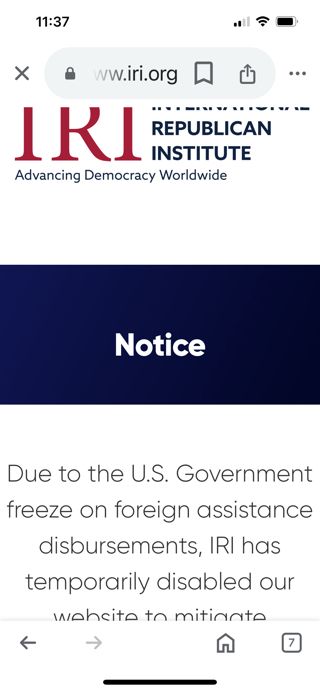 IRI is temporarily disabling its website b/c of freeze on foreign aid disbursements. The shuttering continues apace. 