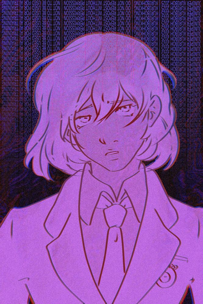 The same picture as before, but Akechi appears only in textured linework over a sickly lavender color. The background begins to show through him as he fades away.