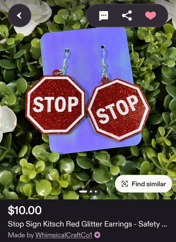 Large stop sign earrings made of glitter acrylic.