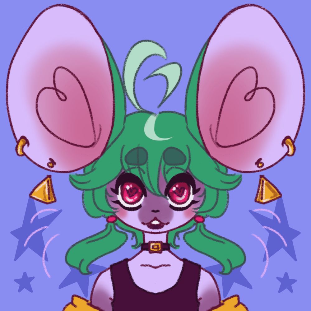Symmetrical icon of a green and purple mouse fursona