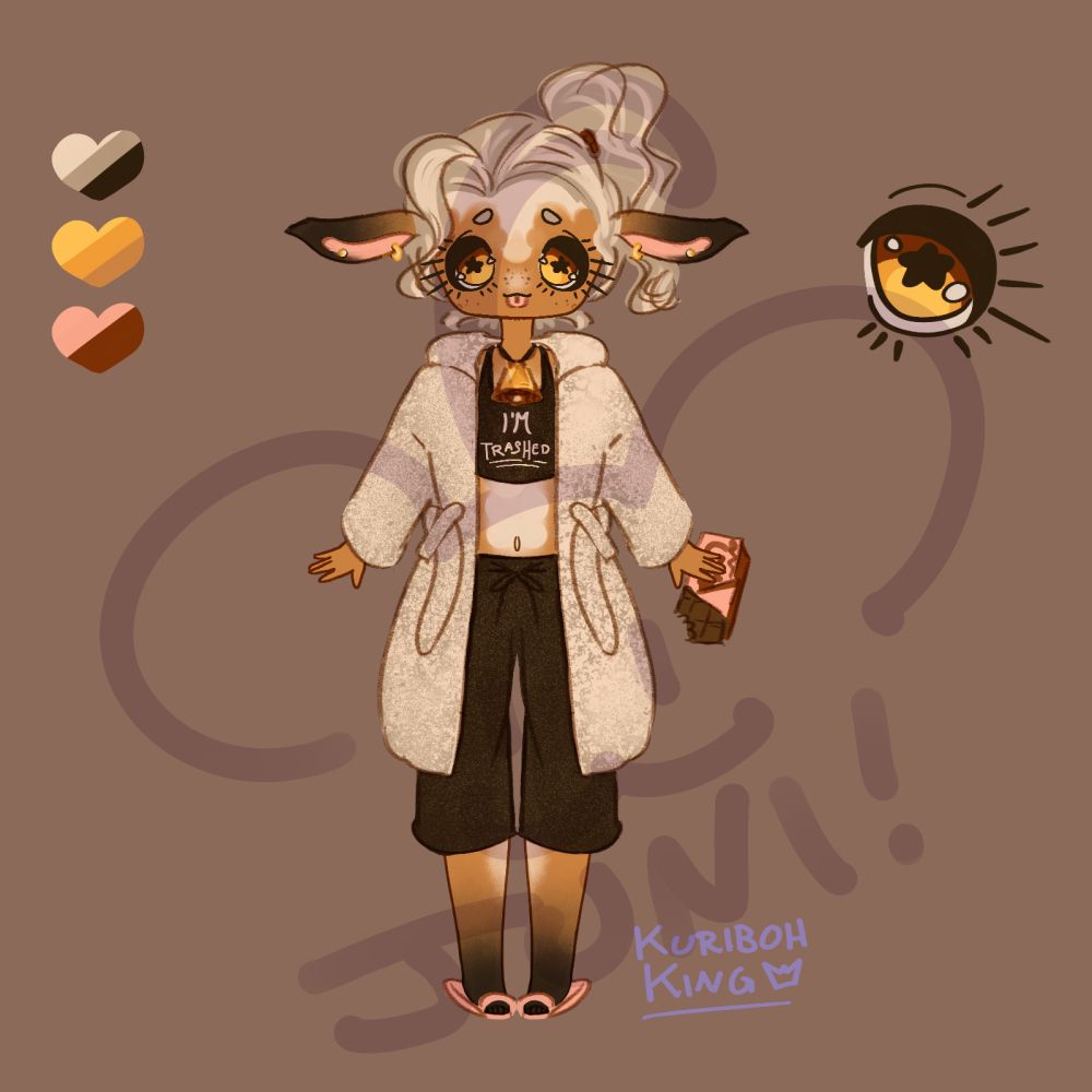 A sloppily dressed goat adoptable in a sleepover theme