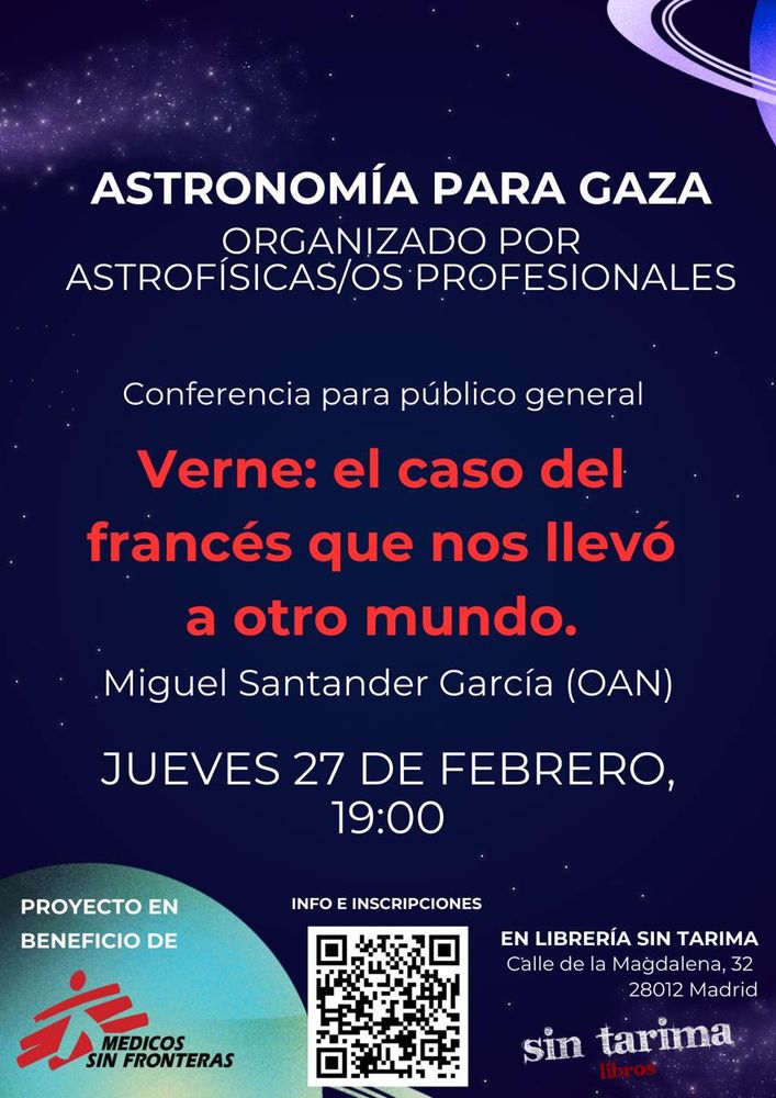 Cartel da serie de charlas “Astronomía para Gaza” na librería Sin Tarima