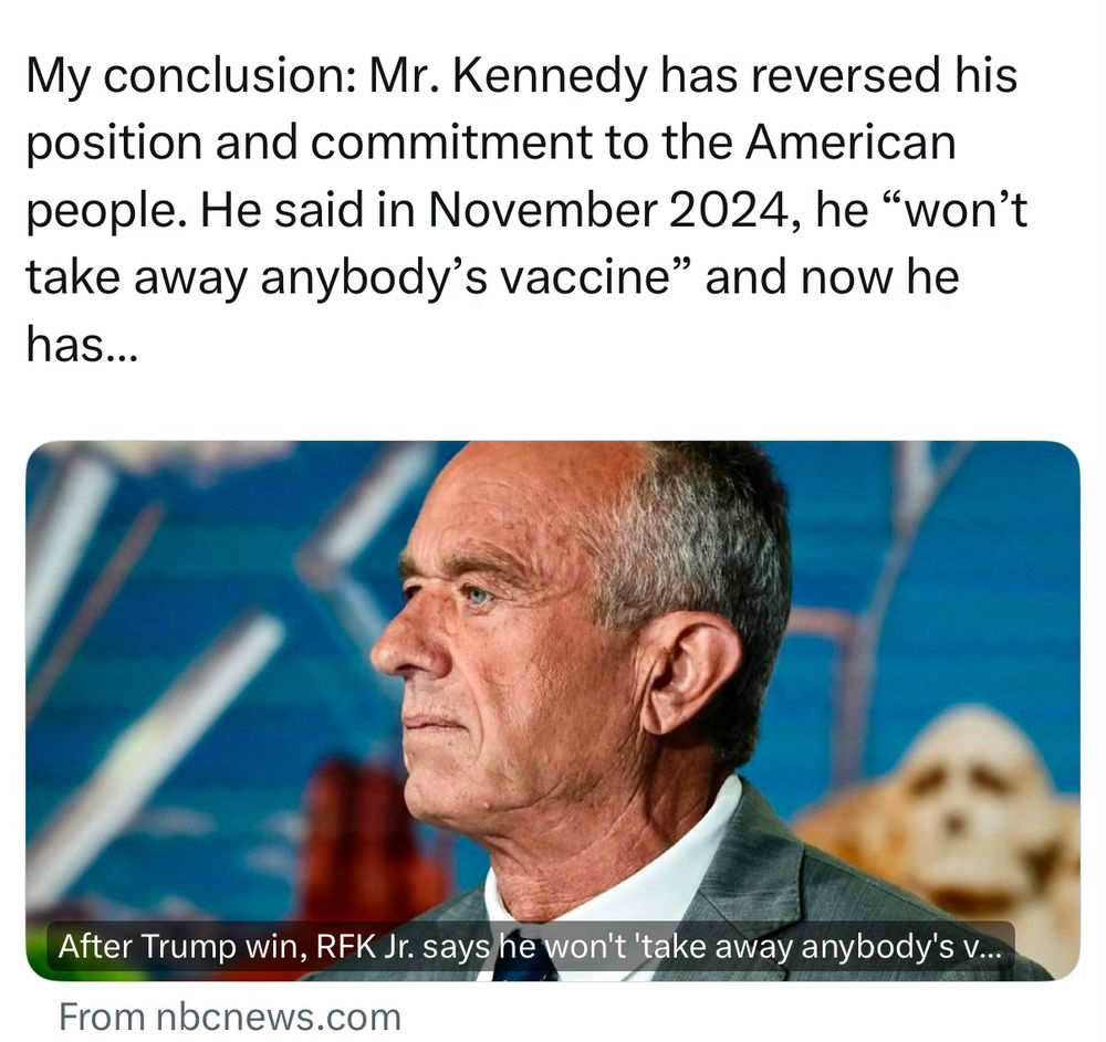 Also a reversal of HHS Secretary commitment that he won’t deny vaccines to anybody 