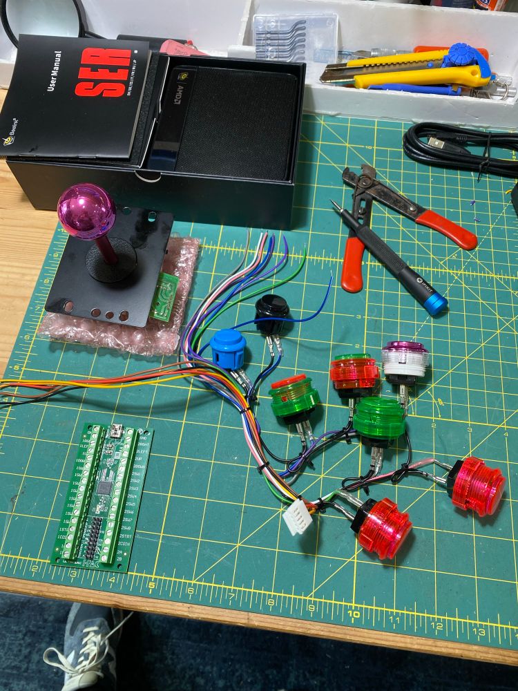 Joystick, buttons and USB interface for arcade cabinet input. 