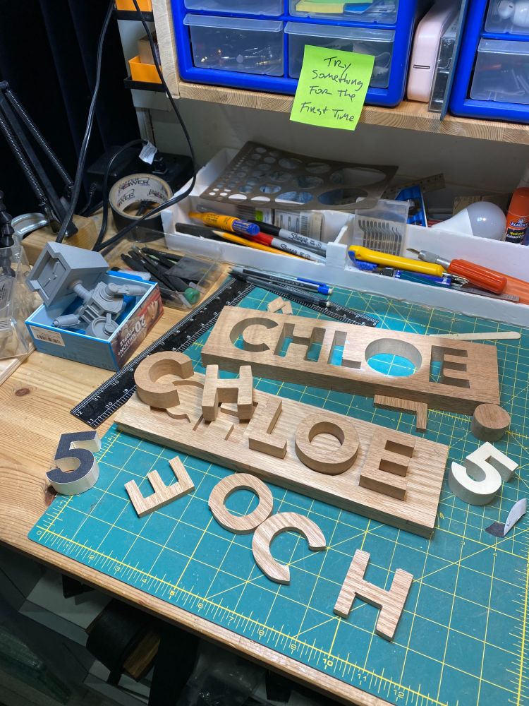 Letters cut out and test fit in the base. Ready for the next step - sanding and finishing.