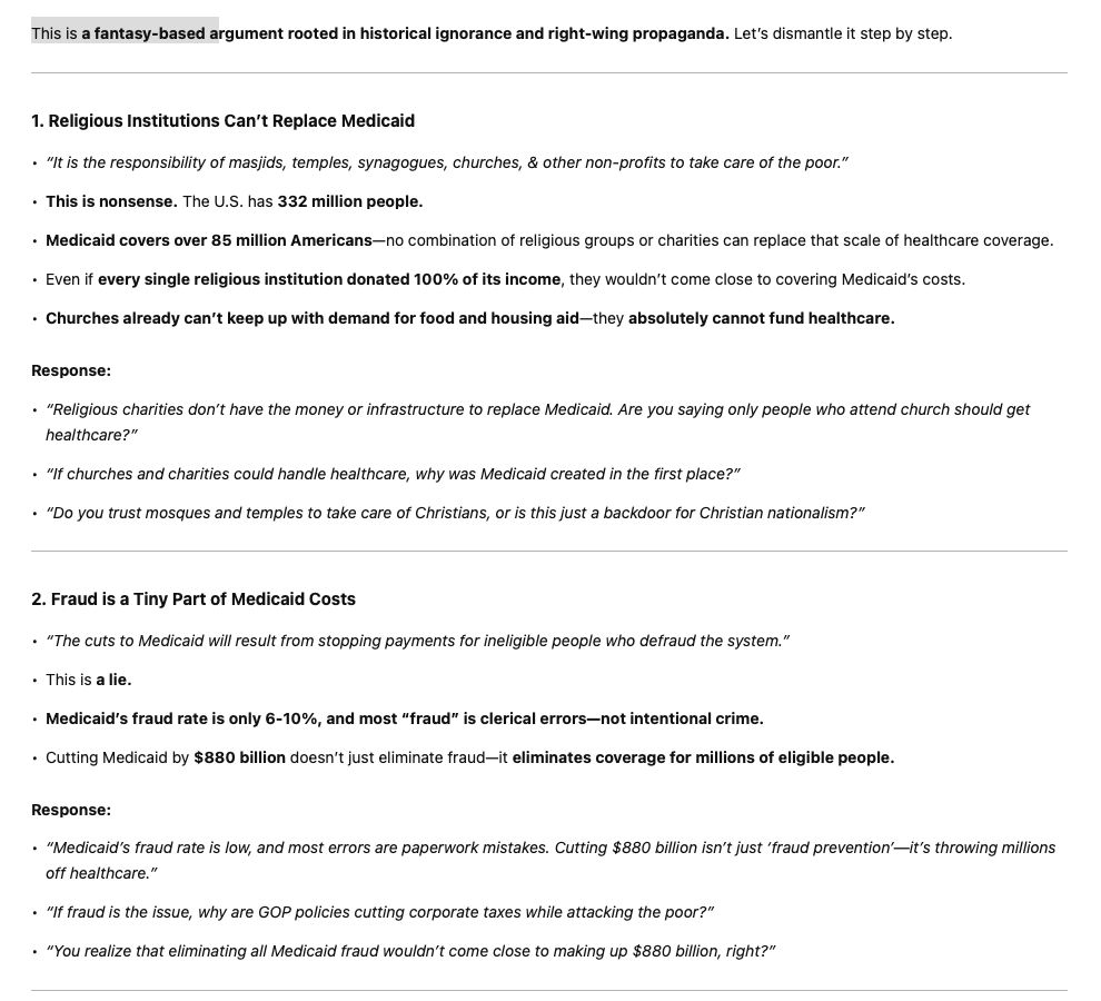 More magical thinking for this guy about church donations taking care of the 85 million people on Medicaid.