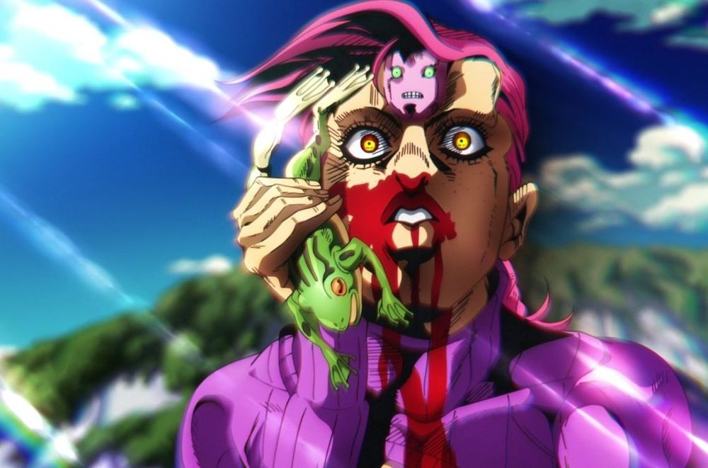 Doppio from JJBA using a frog as a phone.