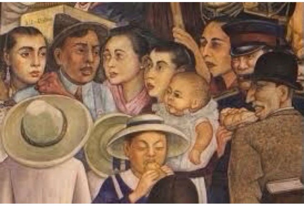 Das Bild zeigt einen Ausschnitt des berühmten Wandgemäldes "Traum von einem Sonntagnachmittag in der Alameda Central" 