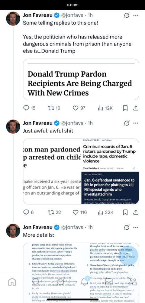 Some telling replies to this one! Yes, the politician who has released more dangerous criminals from prison than anyone else is Donald Trump. Donald Trump pardoned recipients are being charged with new crimes. (Continues listing several crimes created by pardoned J6 insurrectionists)