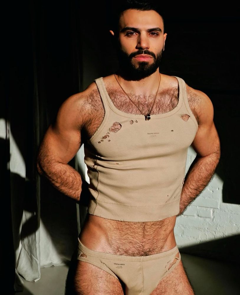 Hairy model looking cute in underwear 