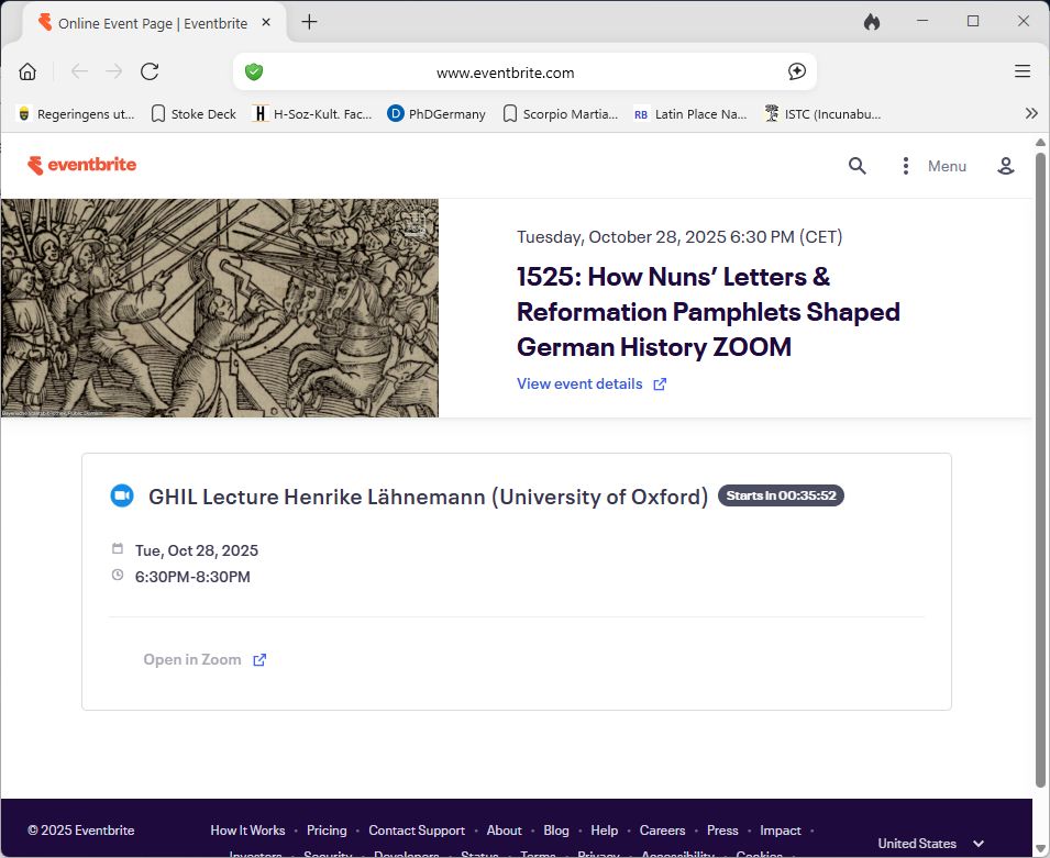 A screenshot of an Eventbrite booking confirmation for "GHIL Lecture Henrike Lähnemann (University of Oxford)"