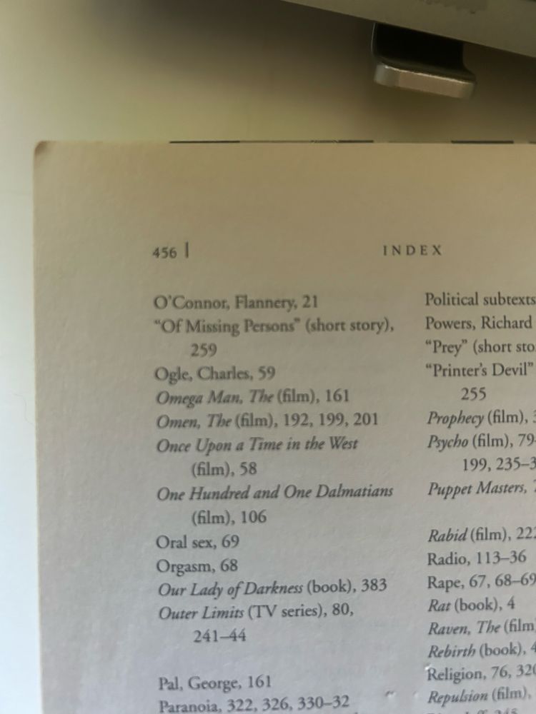 Index page with “oral sex” on page 69.