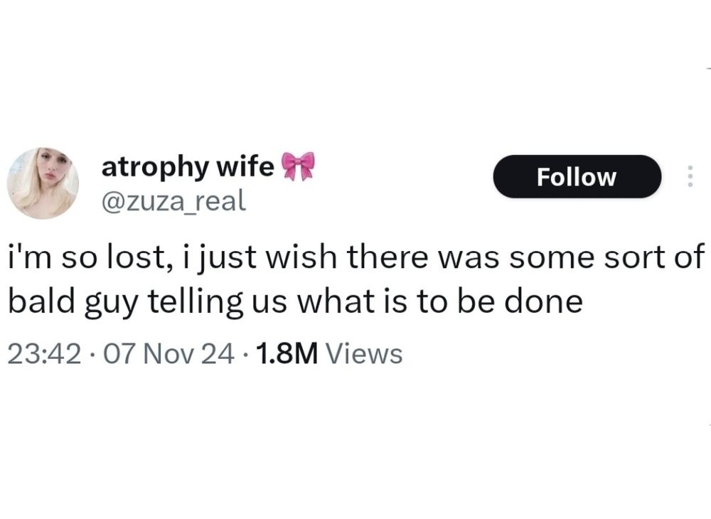 Tweet from a user @zuza_real on Twitter saying, "I'm so lost, I just there was some sort of bald guy telling us what is to be done."