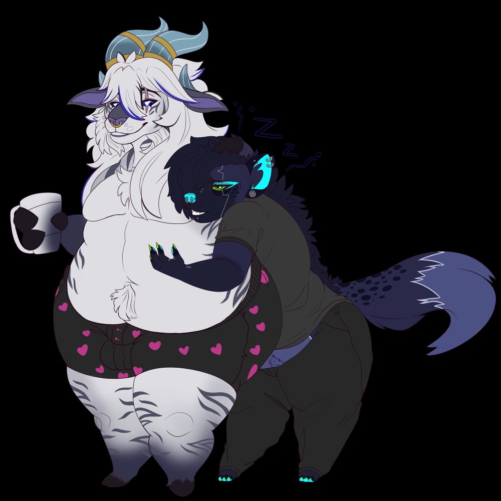 Goat tiger and a cyber enhanced hyena couple coming to wake from the best sleep ever