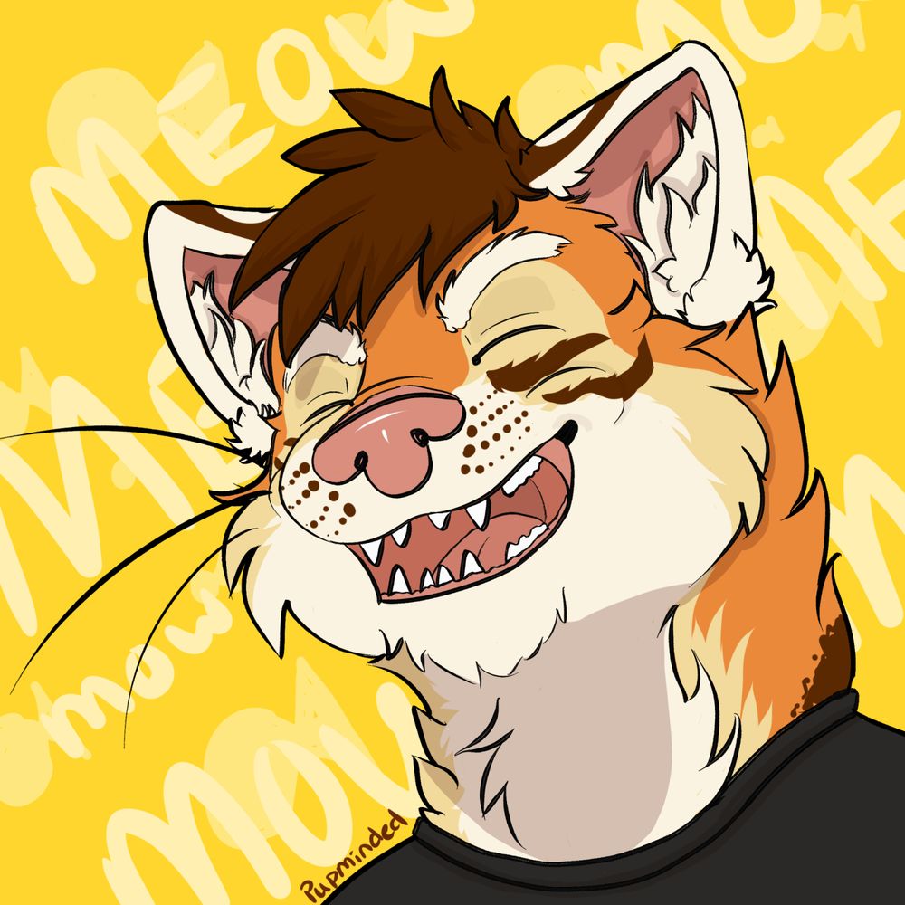 A smiling tiger furry that is orange, brown, yellow, and white