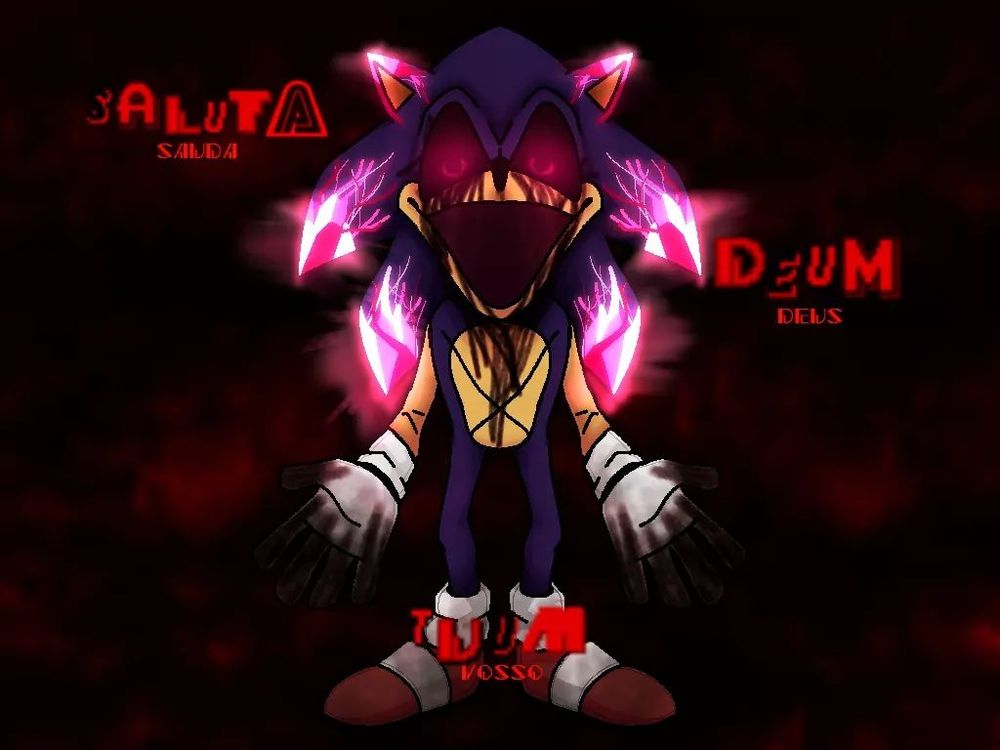 "Saluta Tuum Deum" - Uma arte inspirada em Sonic.EXE, usando Xenophanes (especificamente a versão de FNF, mas do meu jeitinho).