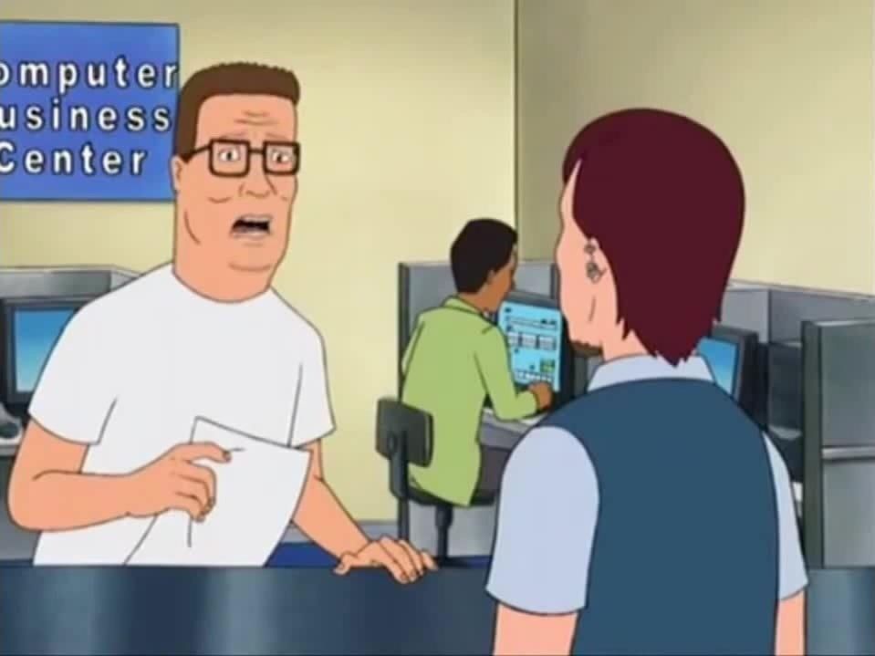 Hank Hill from king of the hill in  the "do I look like I know what a jpeg is" screenshot
