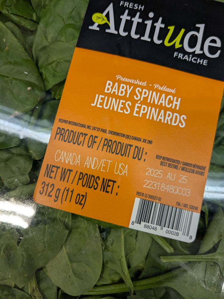 The spinach brand Attitude but the "product of" part says Canada AND the USA.