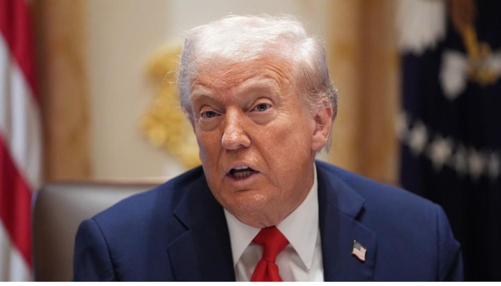 Image showing President Trump after a meeting speaking about the importance of preventing healthcare, while canceling healthcare of 15 million Americans due to his budget reform.