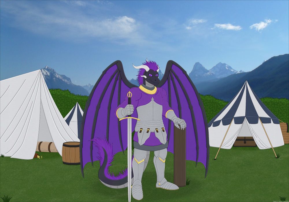 An anthropomorphic dragon in knight armor.
