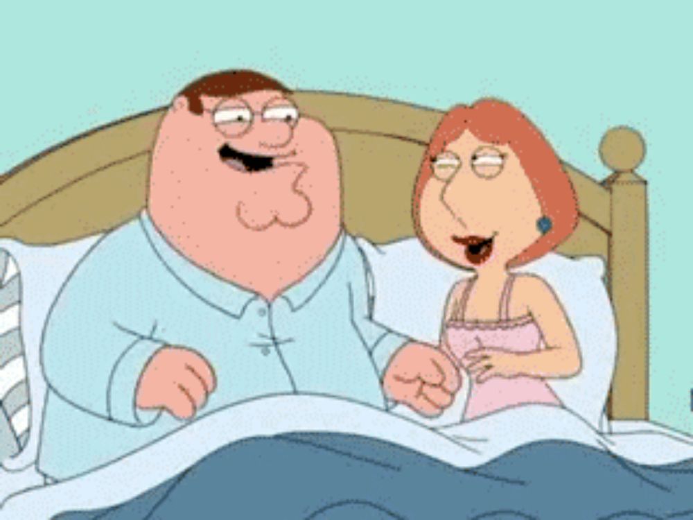 a cartoon of peter griffin and lois griffin laughing in bed