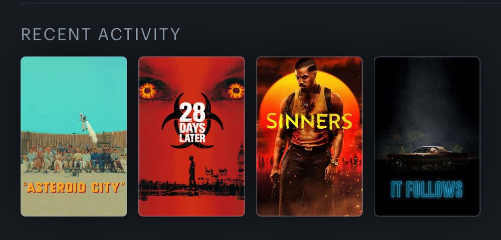 Letterboxd four: asteroid city. 28 days later. Sinners. It follows. 