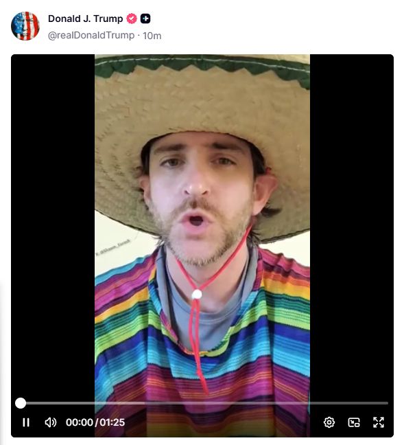 Video posted by the "President" of this weirdo pretending to talk like him making fun of the Democrats, calling them names & blaming them for the shutdown.