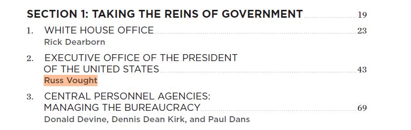 Project 2025 table of Contents: Section 1: Taking the reins of Government & the section written by Russ Vought who is now quickly leading the charge on shutting down agencies & firing workers thanks to the shutdown they wanted.