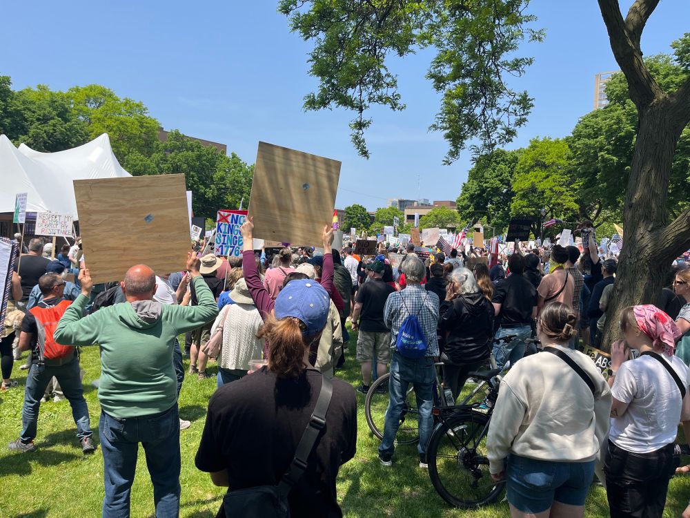 Milwaukee’s Cathedral Square park full of protesters at the No Kings protest.