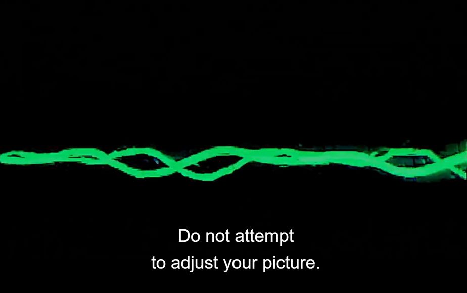 beginning of a Simpsons episode, a black background with a green wave (transmission)
subtitles: "Do not attempt to adjust your picture"