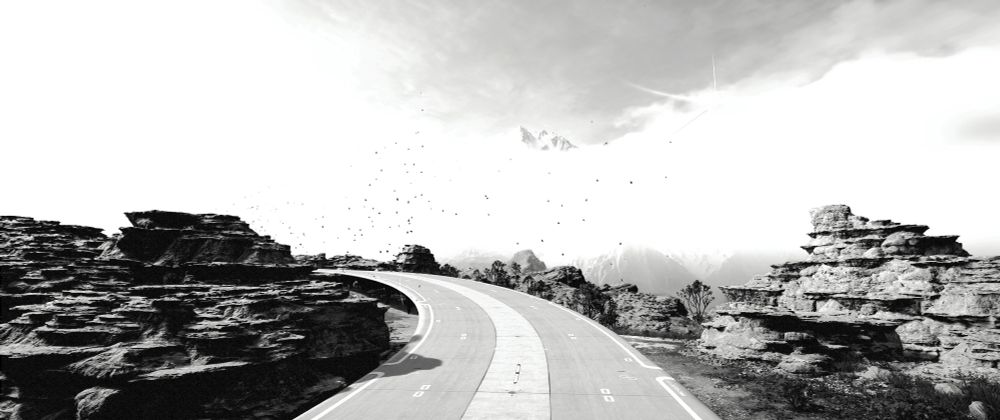 Screenshot de Death Stranding 2, route, noir et blanc