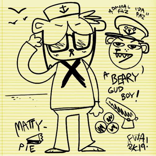 Fwa 2k19 NitW journal style badge featuring Matty as Admiral Fazbear's beary good Cabin Boi