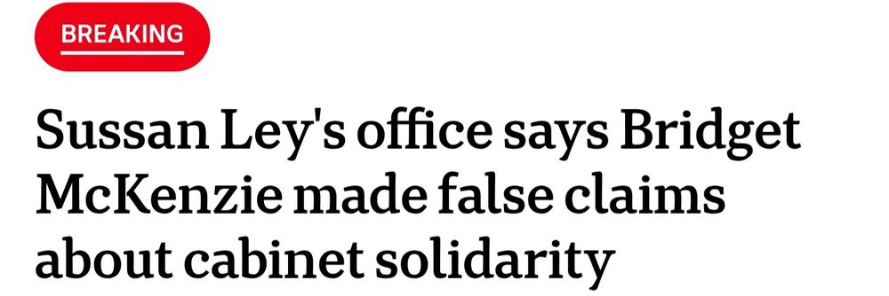 A headline from ABC News Australia reading "Suddan Let's office says Bridget McKenzie made glass claims about cabinet solidarity" 