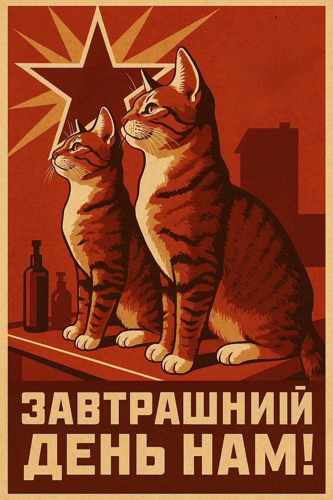 The last picture posted of Stanley and Stanford reimagined as a Soviet propaganda poster.