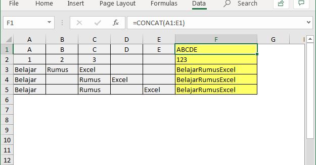 Cara Menggunakan Fungsi CONCAT di Excel 2019