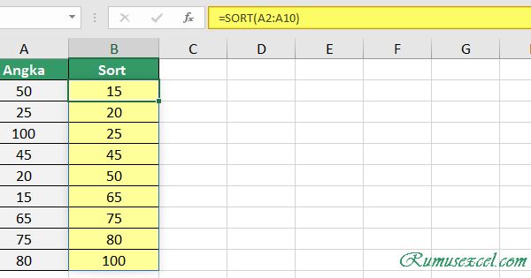 Fungsi SORT, Rumus Excel untuk mengurutkan data di Excel