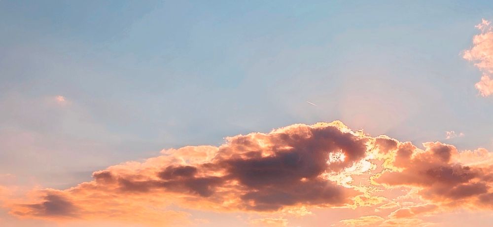 Une forme de poisson dans le ciel, le soleil couchant éclairé son œil et sa bouche ouverte.