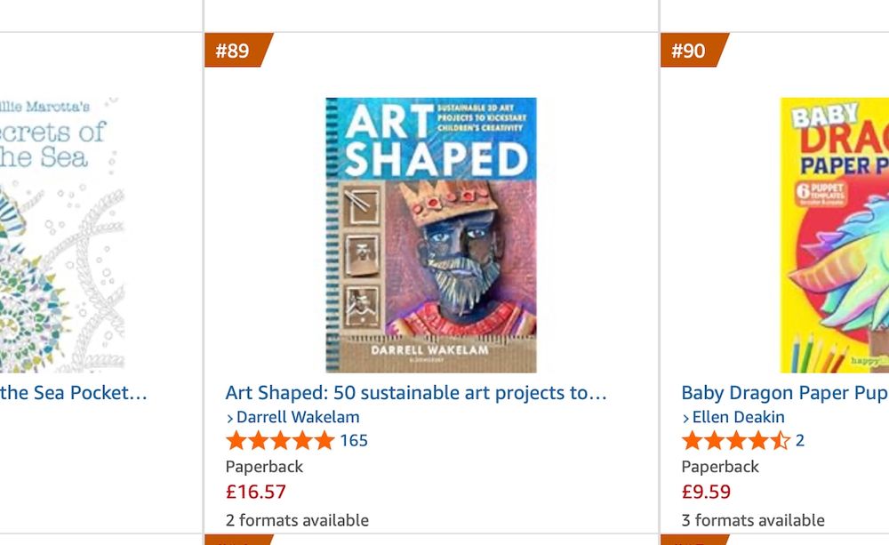 a screen shot of my book at number 89 in the Amazon craft book chart 