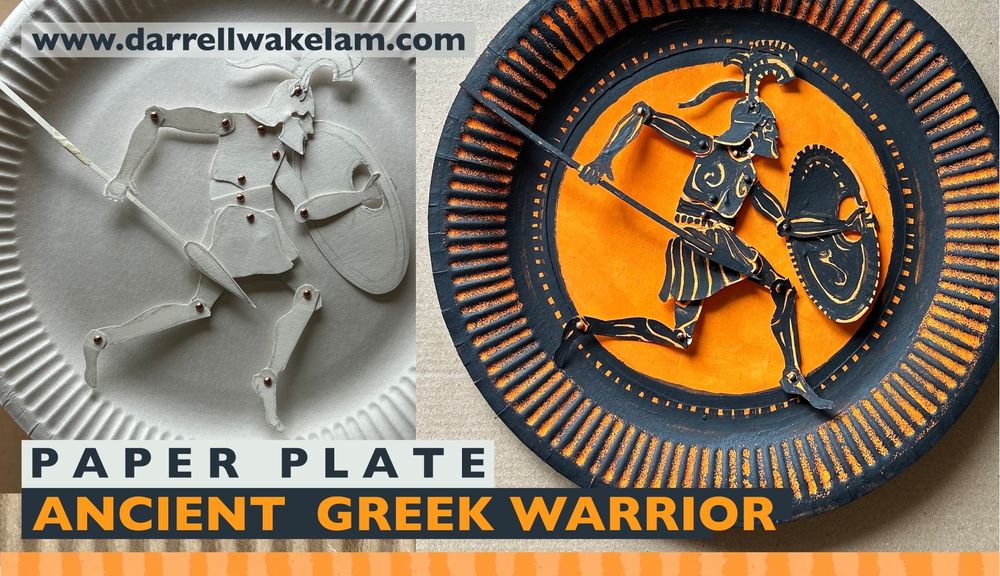 Images of a small Ancient Greek warrior I made from paper plates. The project is now up on the 'news' link on my website so that people can see how it was created and also some the children's artwork that inspired it too. 