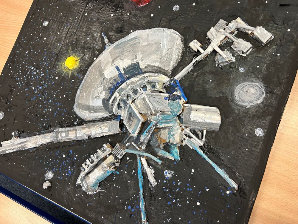 Space artwork from back in January, created by Year 5 pupils from Summerhill Primary . . . this image shows a 3D satellite they created from cardboard and other scrap materials. 