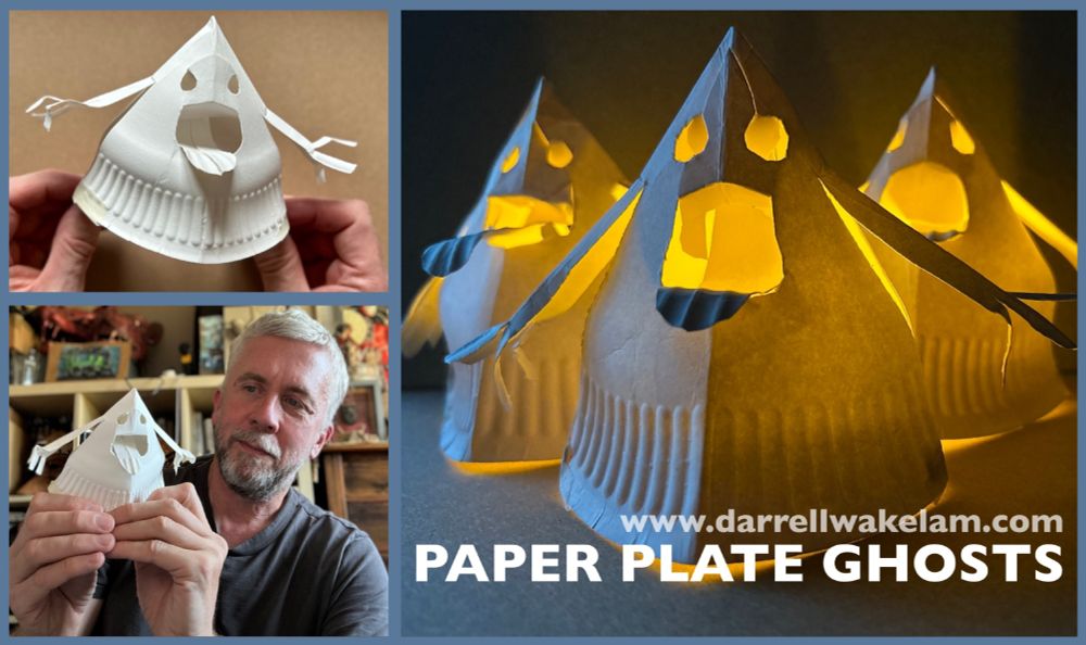 Photos of my 'Paper Plate Ghosts', made from one paper plate. 