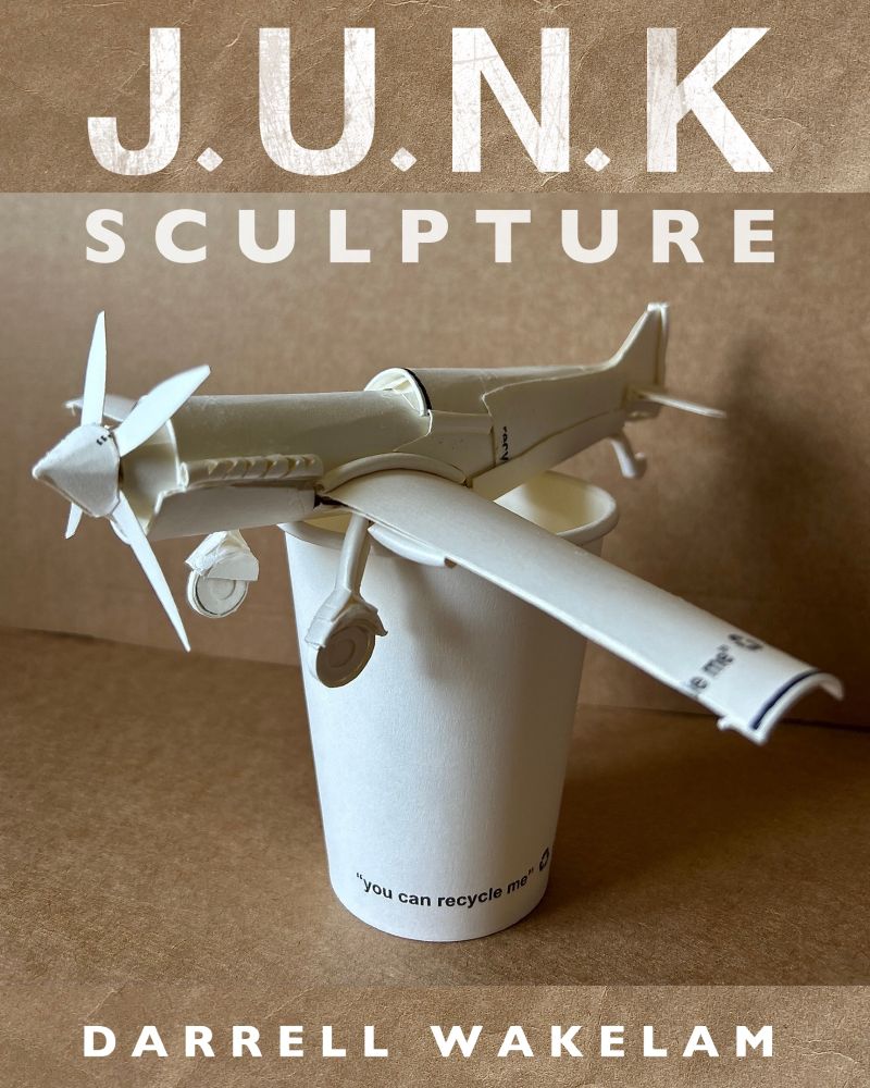 A fighter plane made entirely from coffee cups. 