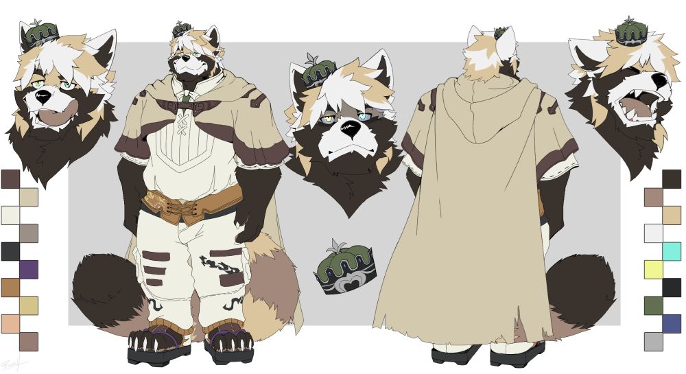 Ref sheet of a Red (Beige?) Panda fursona