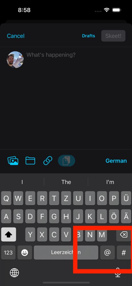 the post editor featuring the @ and # keys