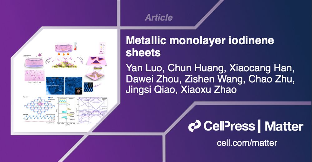 Article: Metallic monolayer iodinene sheets by Yan Luo, Chun Huang, Xiaocang Han, Dawei Zhou, Zishen Wang, Chao Zhu, Jingsi Qiao, Xiaoxu Zhao. Cell Press, Matter, cell.com/matter.
