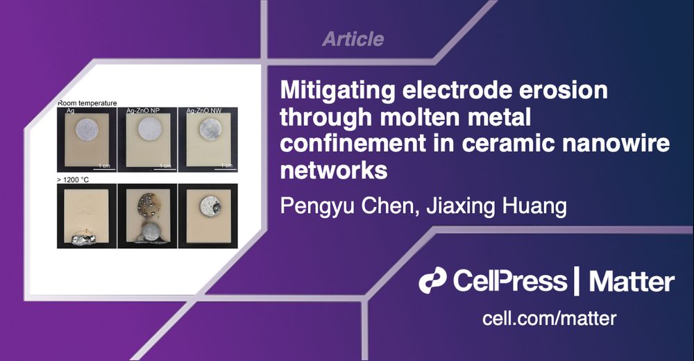 Article: Mitigating electrode erosion through molten metal confinement in ceramic nanowire networks by Pengyu Chen, Jiaxing Huang. Cell Press, Matter, cell.com/matter.