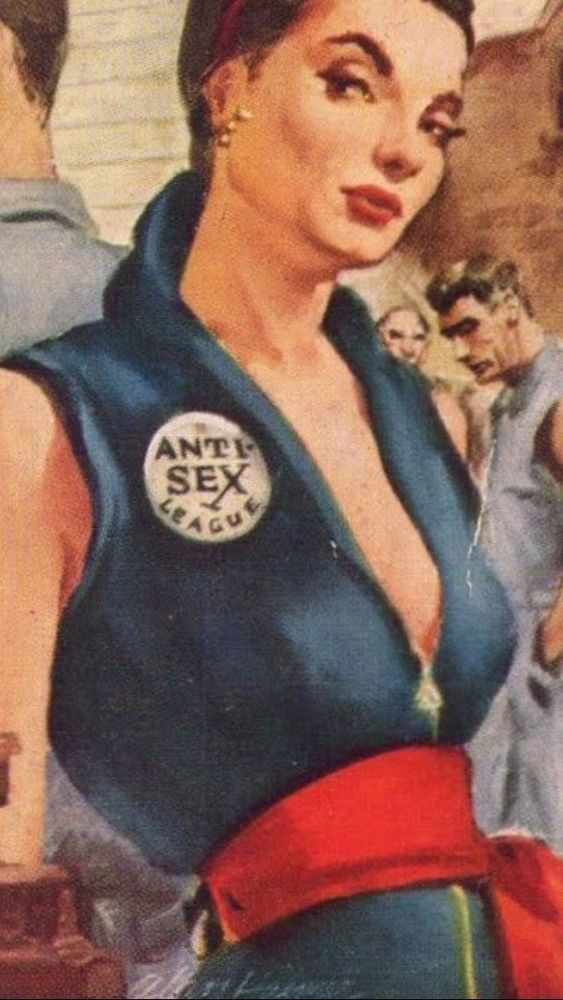 illustration of woman in "Anti Sex League" uniform form Orwell novel "Nineteen Eighty-Four"