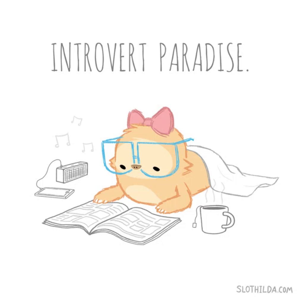 a cartoon of a dog reading a book with the words " introvert paradise " above it