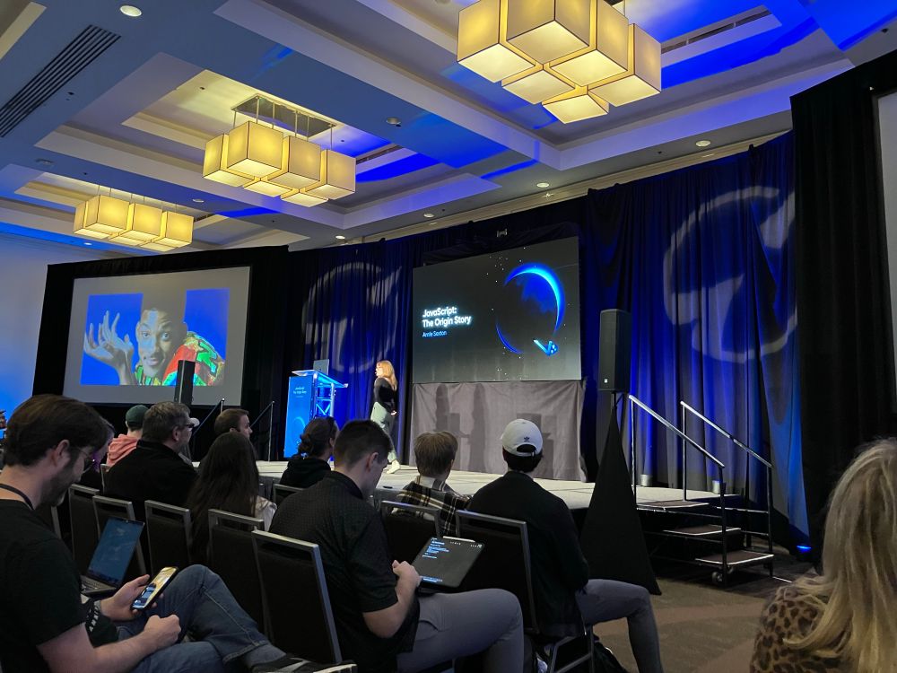 Annie Sexton delivering a talk at Epic Web Conf. Image of Fresh Prince as a slide.